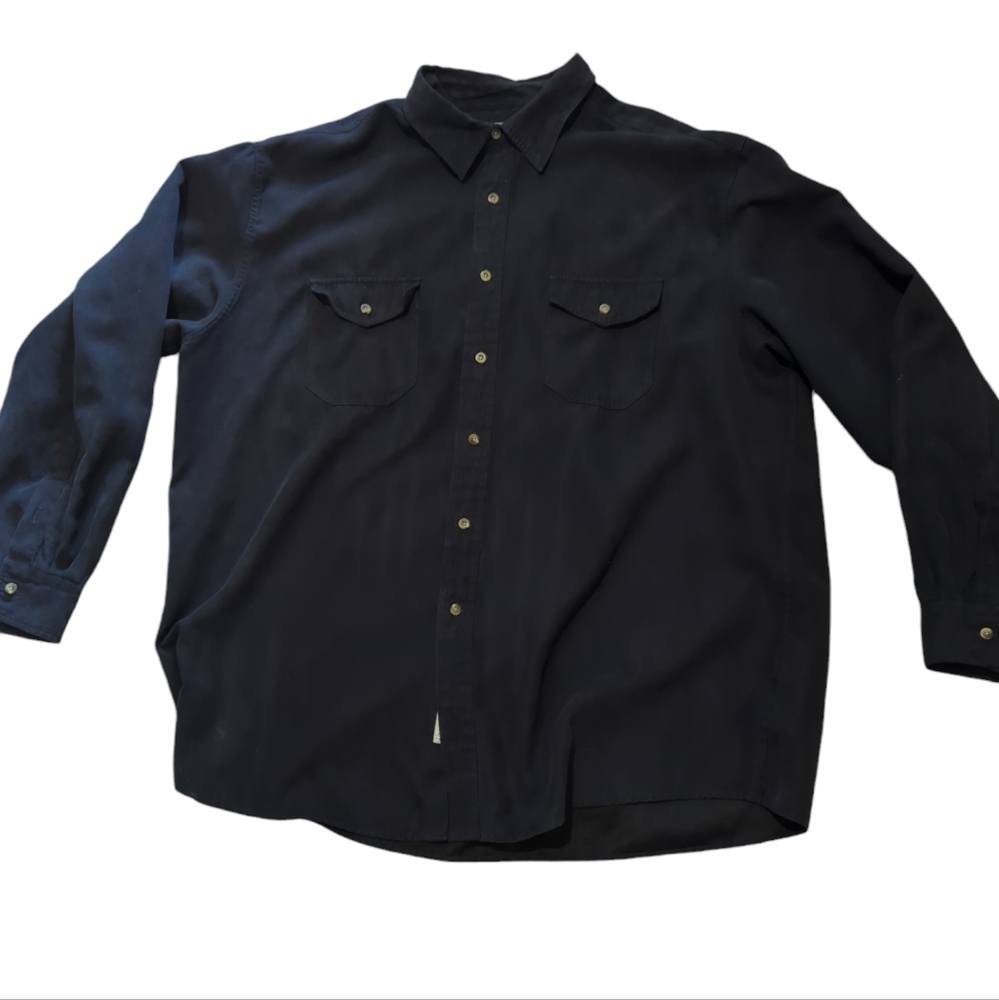 Vintage Covington Faux Suede Button Up Shirt Mens XXL (50-52) Navy Blue-531